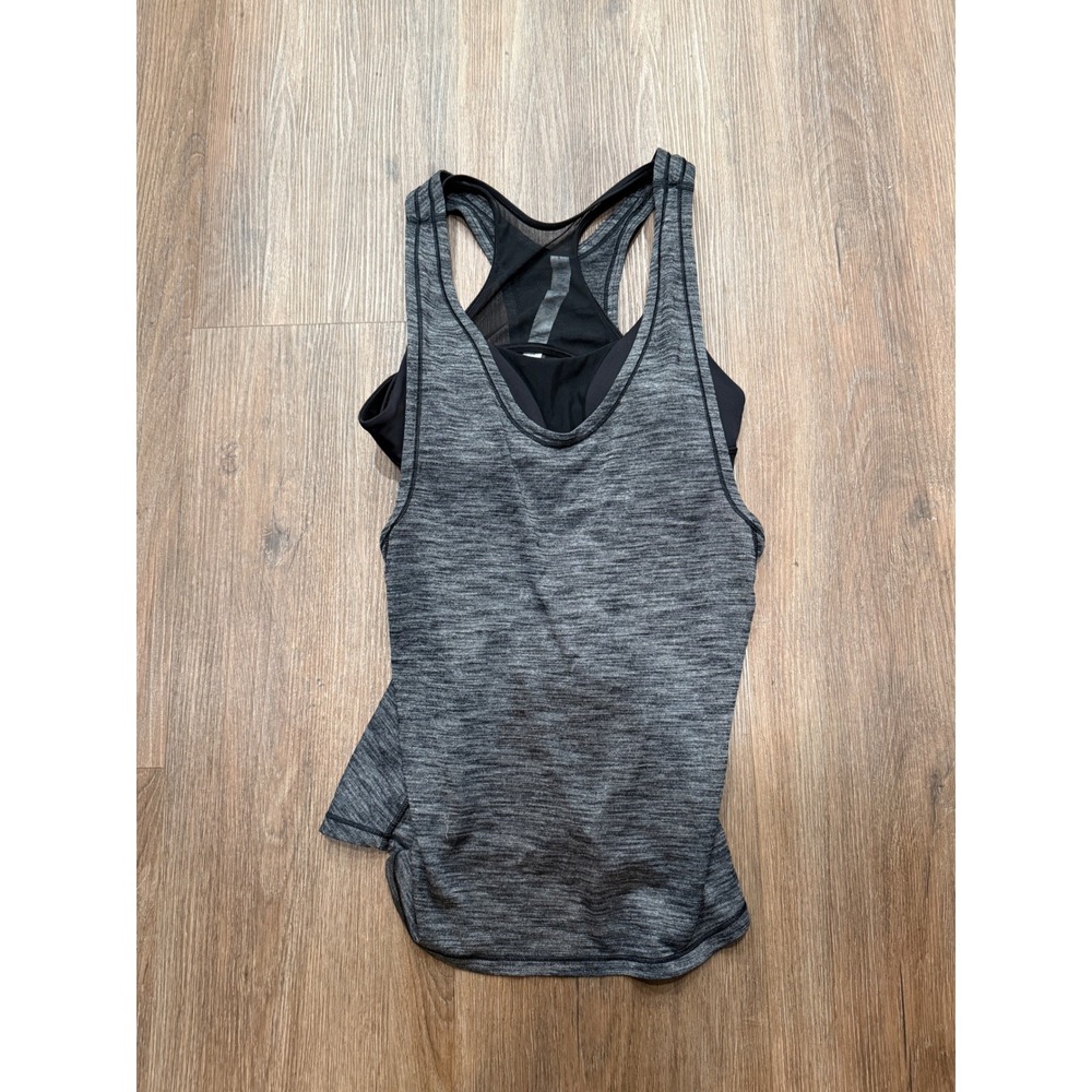 Lululemon 2-in-1 Tank Top Built-in Bra Space Dye Gray Black‎ Women Size 6